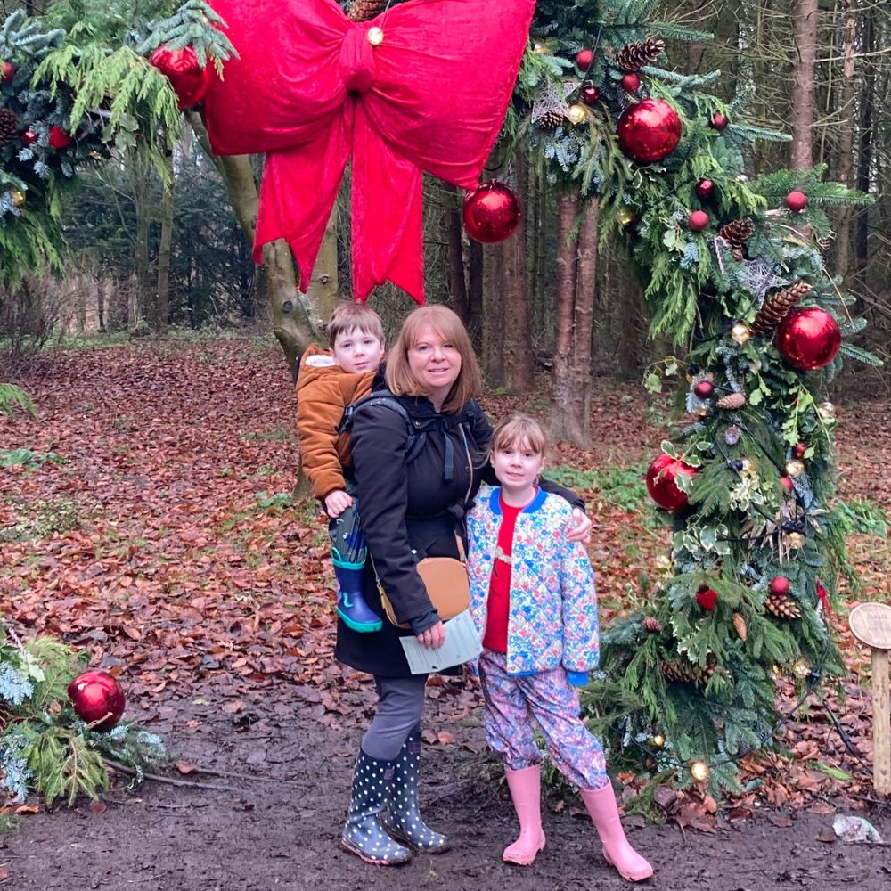 5-year-old Rafe and his mum and sister at Christmas